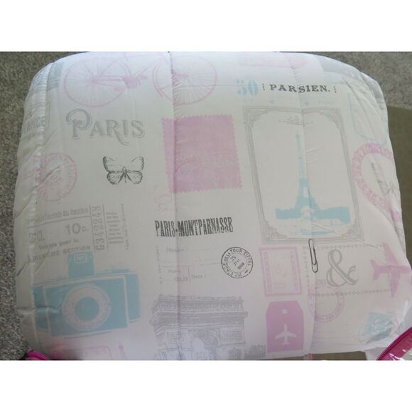 Chloe & Bella TWIN 3 Piece Comforter Set Paris Eiffel Tower Bicycle Pink Blue - Picture 9 of 12